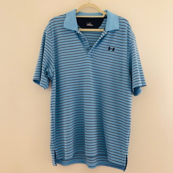 Under Armour Other - Under Armour Blue Striped Polo SS L Heat Gear K23